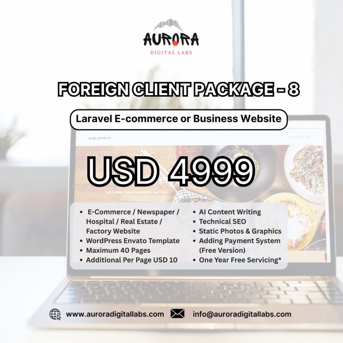 Foreign Client Package 8: Laravel Website: E-commerce/Any Medium Featured Business or Professional Website